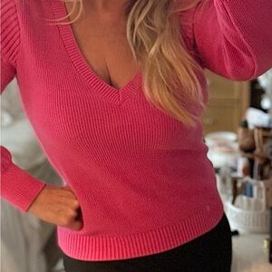 LOFT Bright Pink V-Neck Sweater